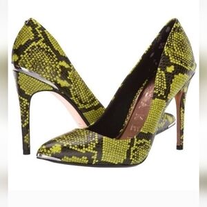 Ted Baker Izbelos neon yellow/green snakeskin heels